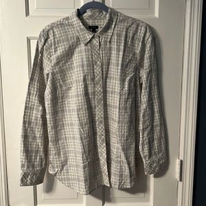Talbots size L.  Blue-gray, white, and silver running through the plaid.